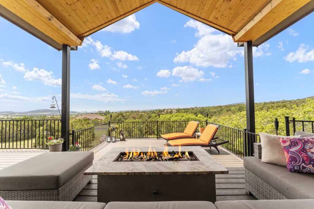 HDR Photograph of a large deck with fireplace