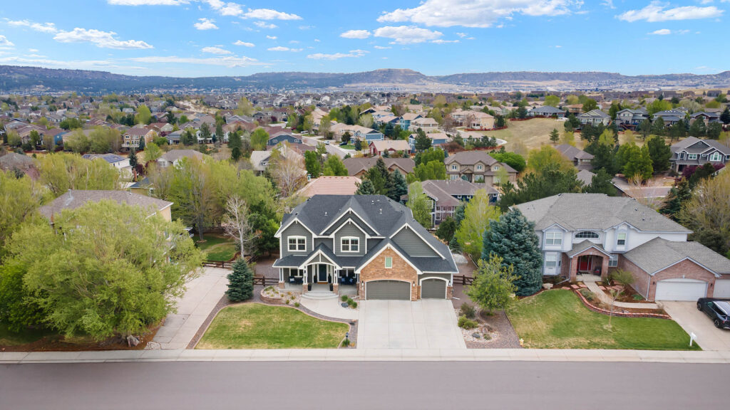Drone real estate photography of a luxury home in Castle Rock Colorado